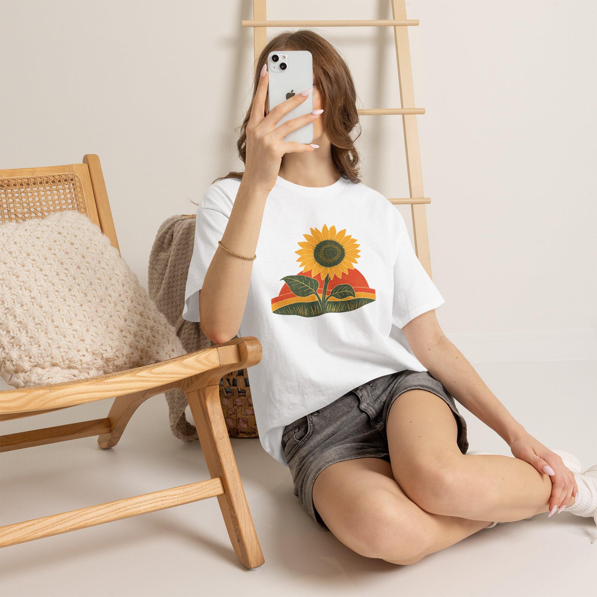 Retro Sunflower Sunset Shirt, Boho Graphic Tee, Sunflower Gift, view 9