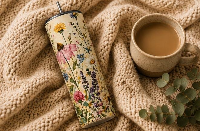 Wildflower Tumbler, Cottagecore Floral 20oz Stainless Steel Travel Cup, view 7