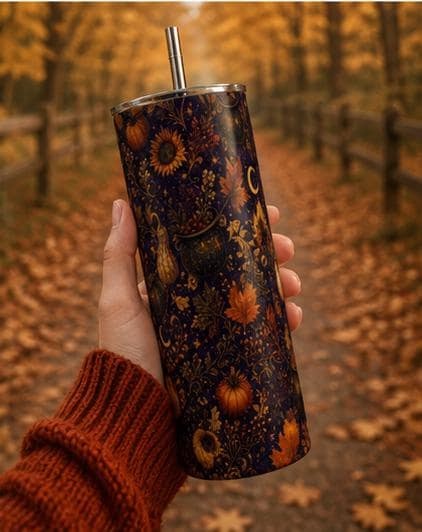 Pumpkin Celestial Skinny Tumbler, Fall Witchy 20oz Cup, Gift for Her, view 3