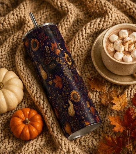 Pumpkin Celestial Skinny Tumbler, Fall Witchy 20oz Cup, Gift for Her, view 5