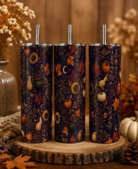 Pumpkin Celestial Skinny Tumbler, Fall Witchy 20oz Cup, Gift for Her, view 8