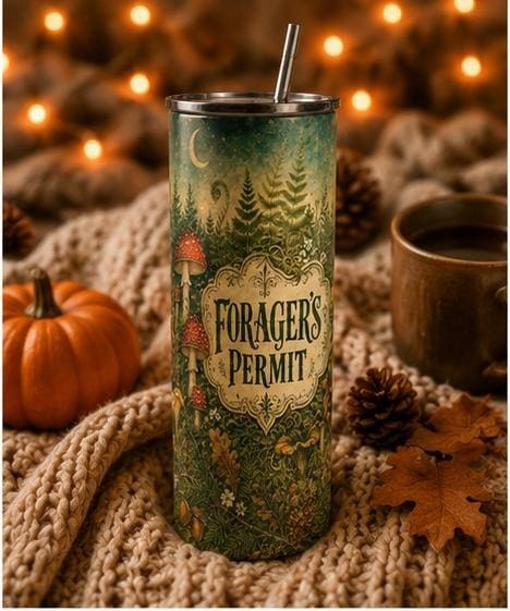 Forager's Permit Skinny Tumbler, Mushroom Cottagecore Cup,Cottagecore Nature Travel Mug, view 9