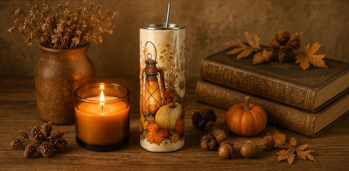 Fall Pumpkin Skinny Tumbler, Autumn 20oz with Straw, Fall Travel Cup Gift, view 4