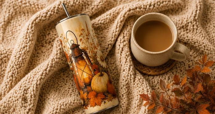 Fall Pumpkin Skinny Tumbler, Autumn 20oz with Straw, Fall Travel Cup Gift, view 7