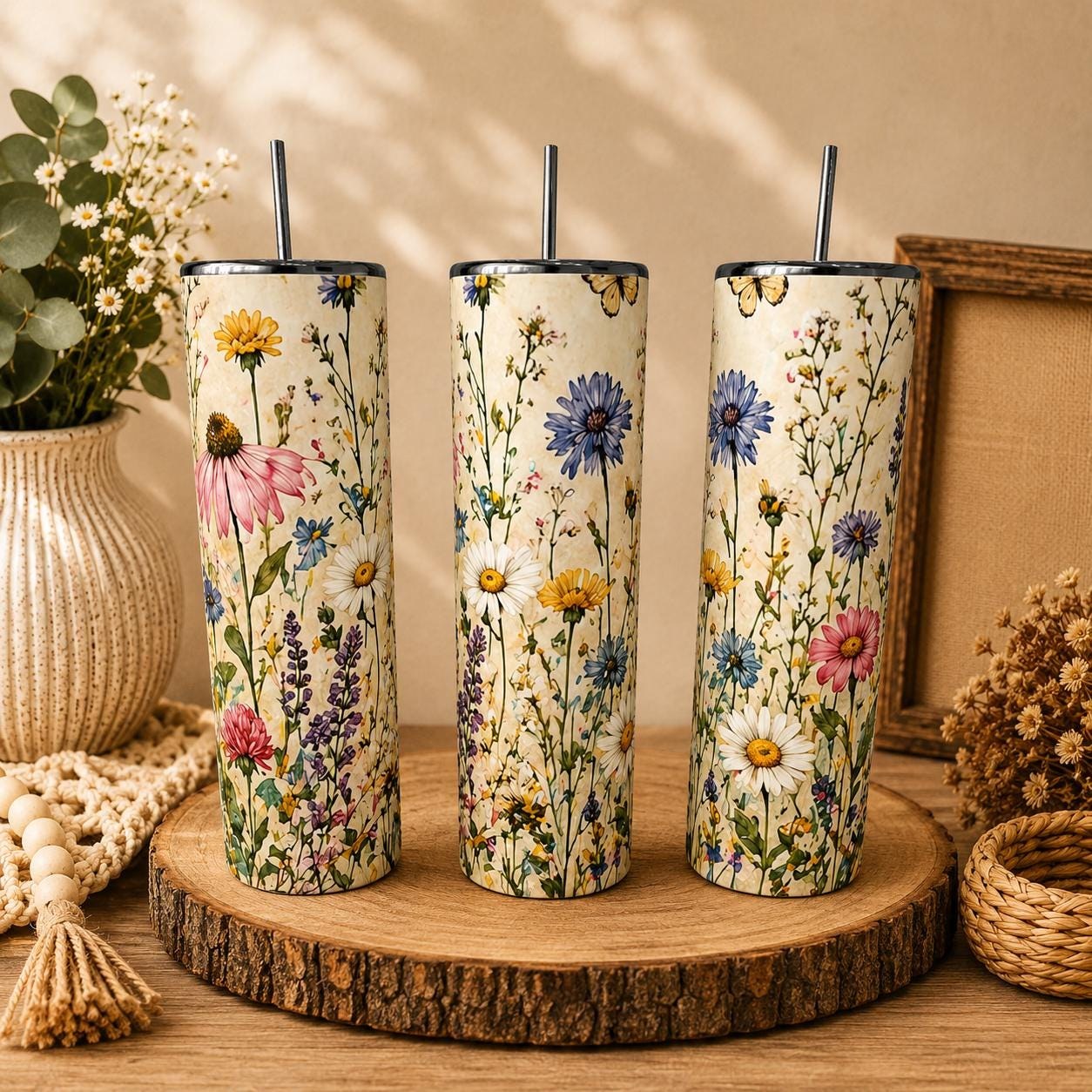 Wildflower Tumbler, Cottagecore Floral 20oz Stainless Steel Travel Cup, view 3