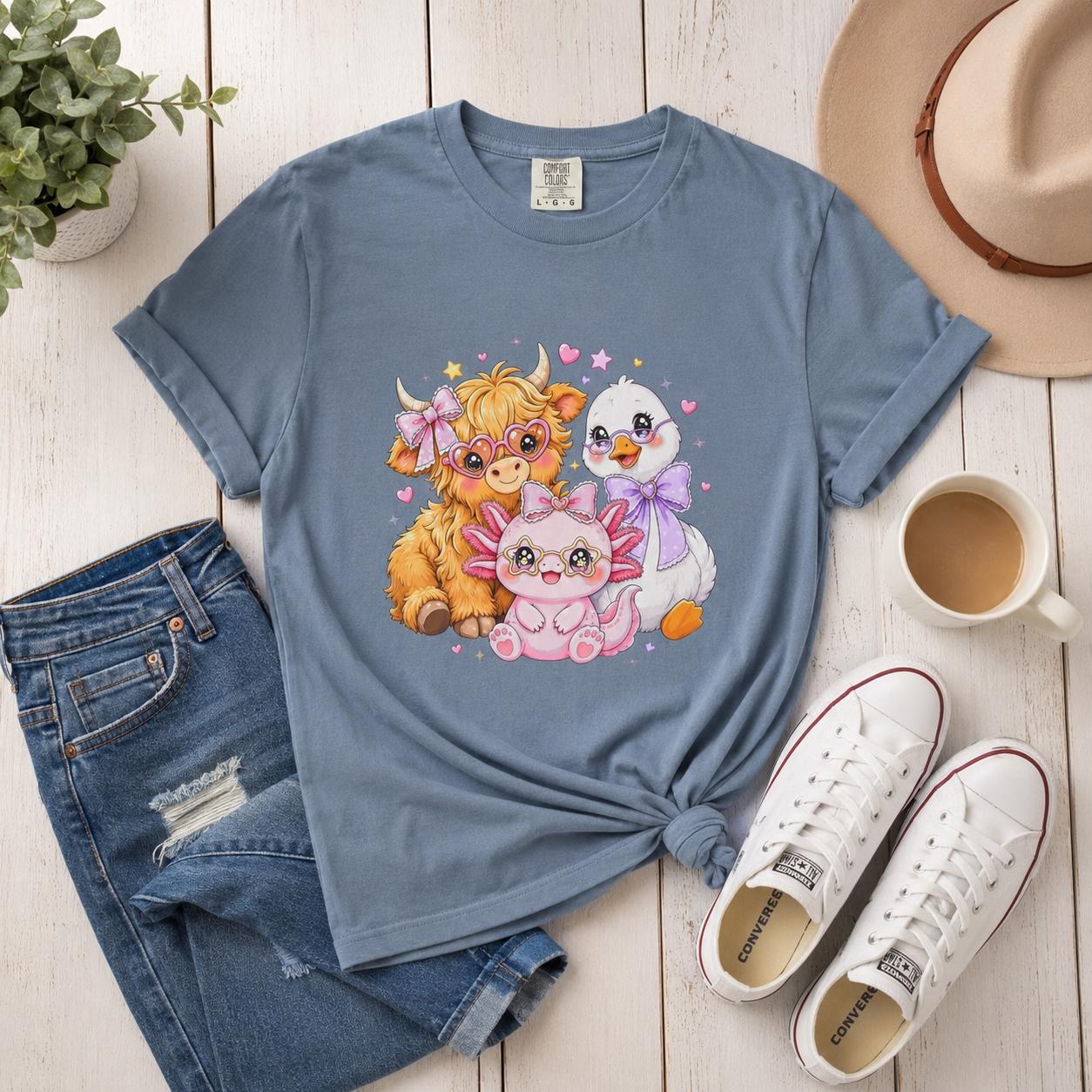 Farm Animal T-Shirt, Pastel Cow Chick Kitten Tee, Cute Cottagecore Gift, view 2