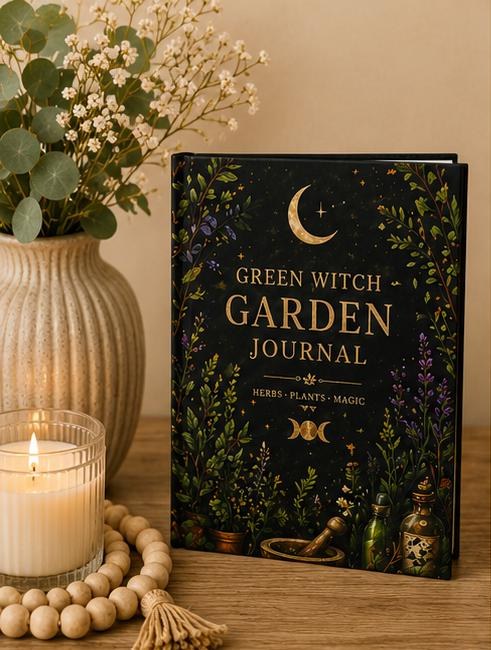 Herb Garden Journal, Green Witch Plant Hardcover Notebook, Gift for Gardener