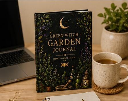 Herb Garden Journal, Green Witch Plant Hardcover Notebook, Gift for Gardener, view 8