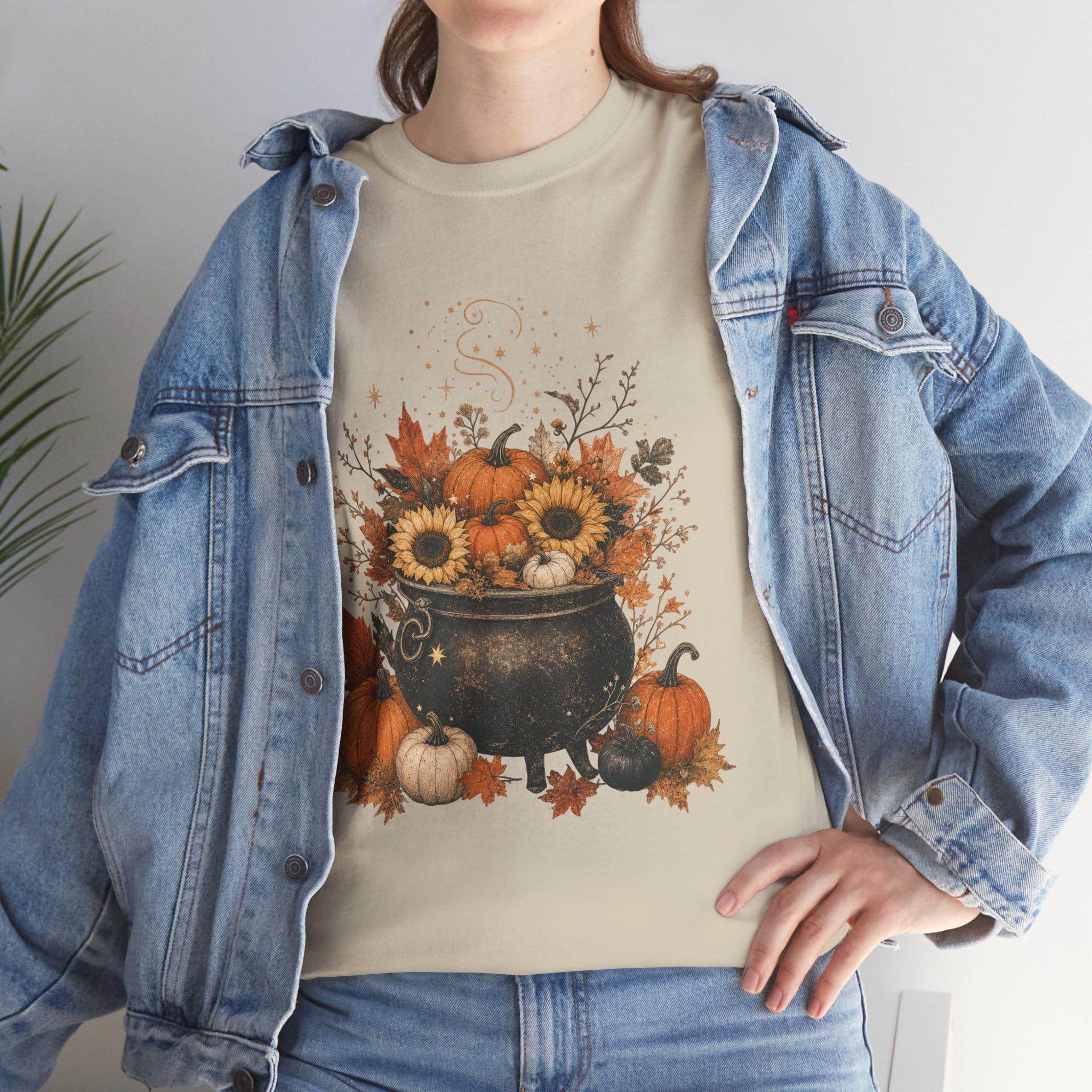 Pumpkin Witch Shirt, Cauldron Fall tee, Cozy Autumn Halloween Gift, view 16