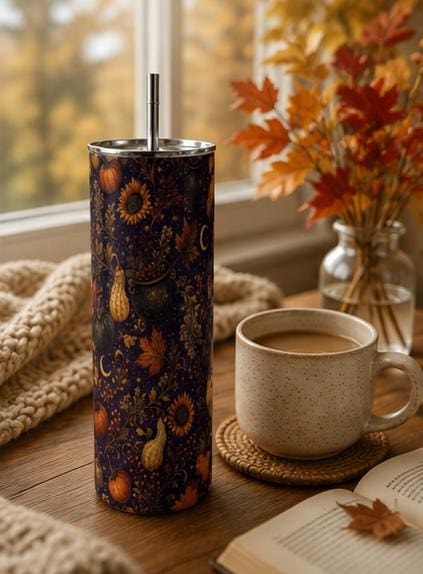 Pumpkin Celestial Skinny Tumbler, Fall Witchy 20oz Cup, Gift for Her, view 7