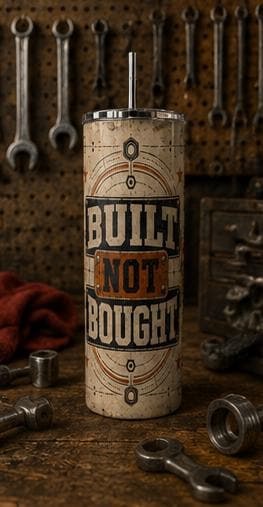 Built Not Bought Mechanic Tumbler, Vintage Garage Stainless Steel Cup, view 4