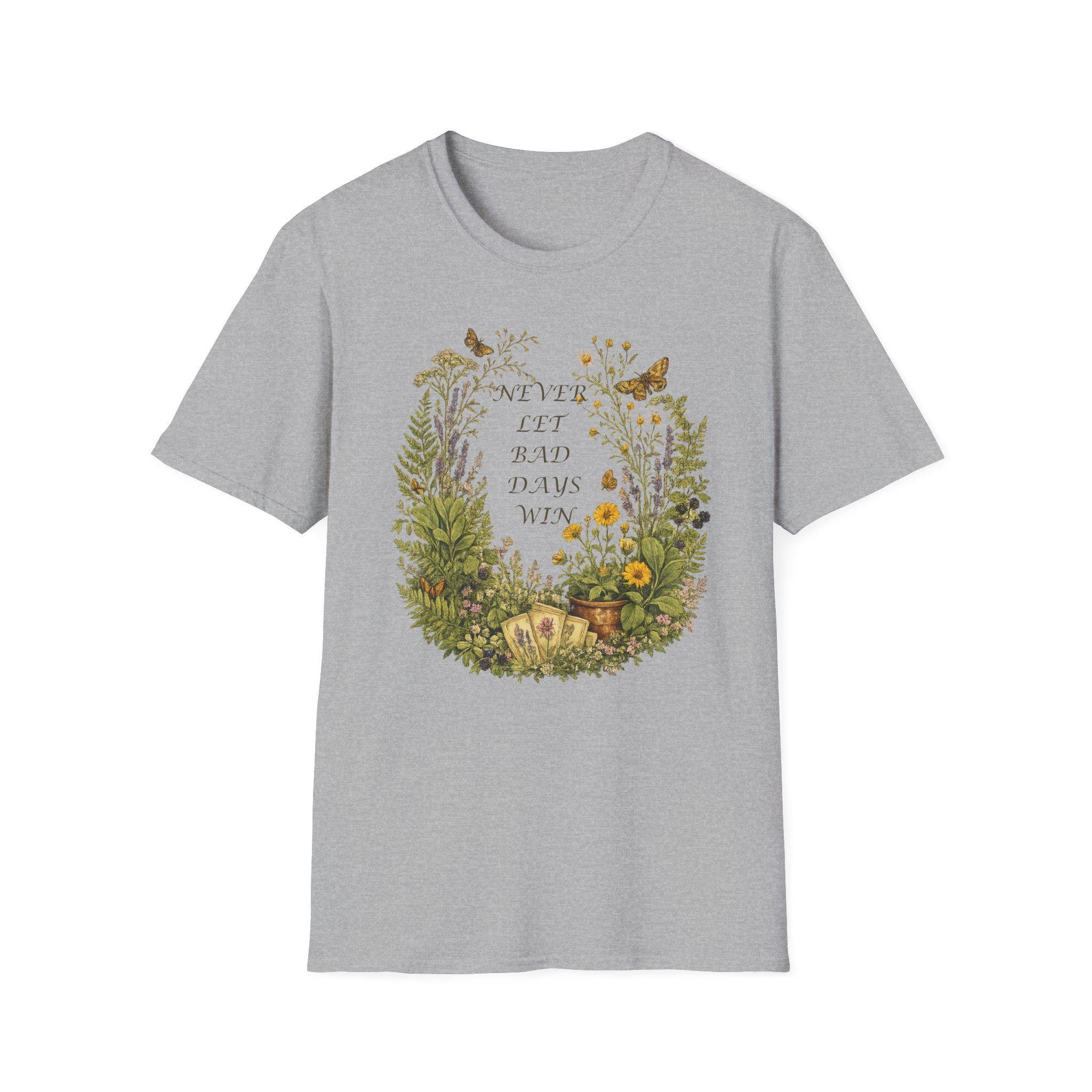 Floral Wreath T-Shirt, Inspirational Quote Tee, Never Let Bad Days Win, Nature Lover Gift, view 4