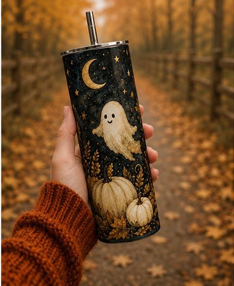 Ghost Pumpkin Skinny Tumbler, Halloween 20oz Cup,Fall Gift for Her, view 3