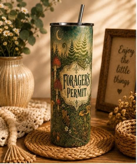 Forager's Permit Skinny Tumbler, Mushroom Cottagecore Cup,Cottagecore Nature Travel Mug, view 7