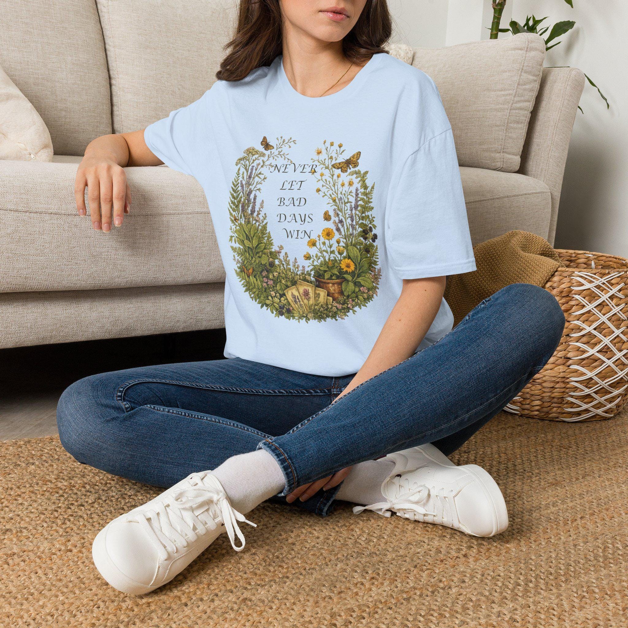 Floral Wreath T-Shirt, Inspirational Quote Tee, Never Let Bad Days Win, Nature Lover Gift, view 13