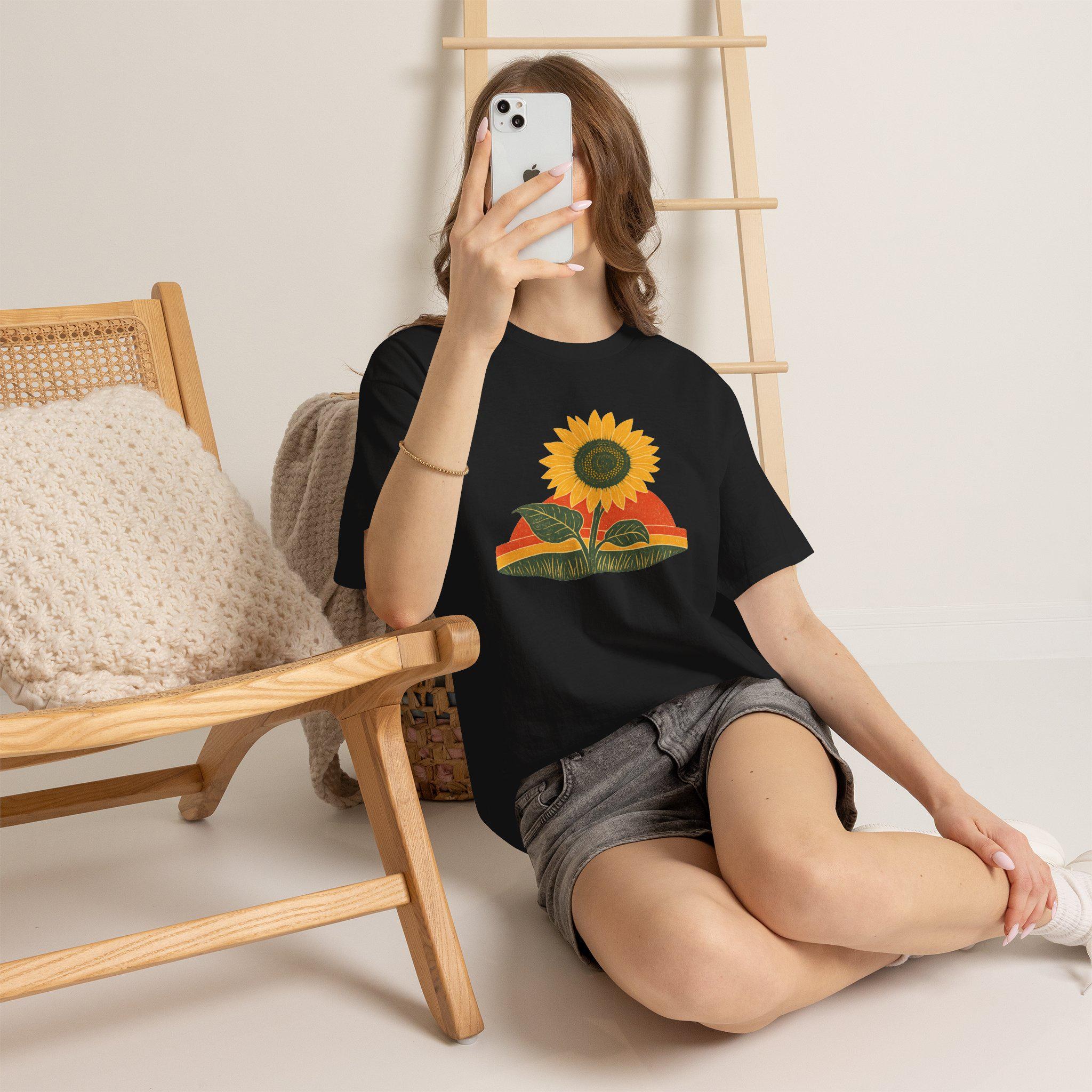 Retro Sunflower Sunset Shirt, Boho Graphic Tee, Sunflower Gift, view 10