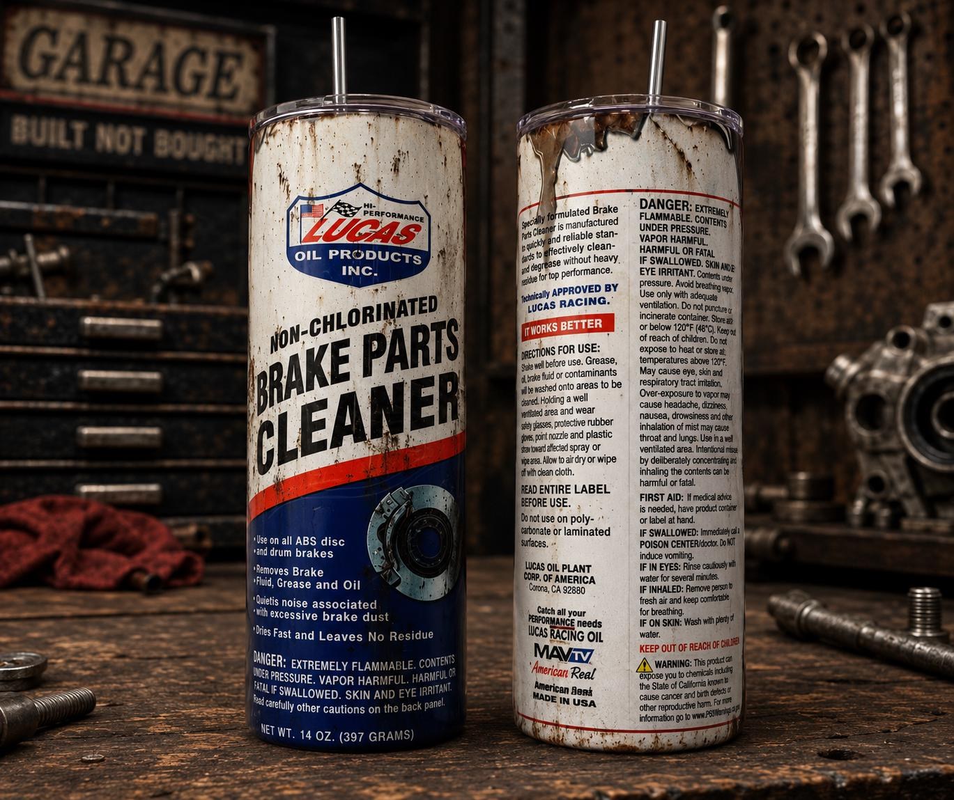 Brake Parts Cleaner Tumbler: Funny Mechanic Gift, Stainless Steel Cup (20oz/30oz), view 2