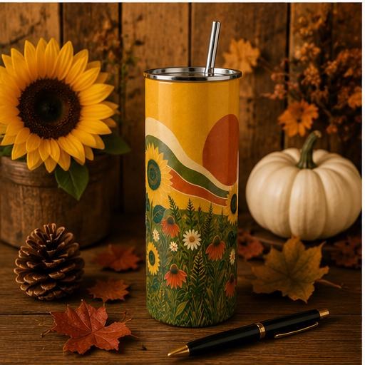 Retro Sunflower Skinny Tumbler, Boho Wildflower Cup, Sunflower Nature Gift, view 7