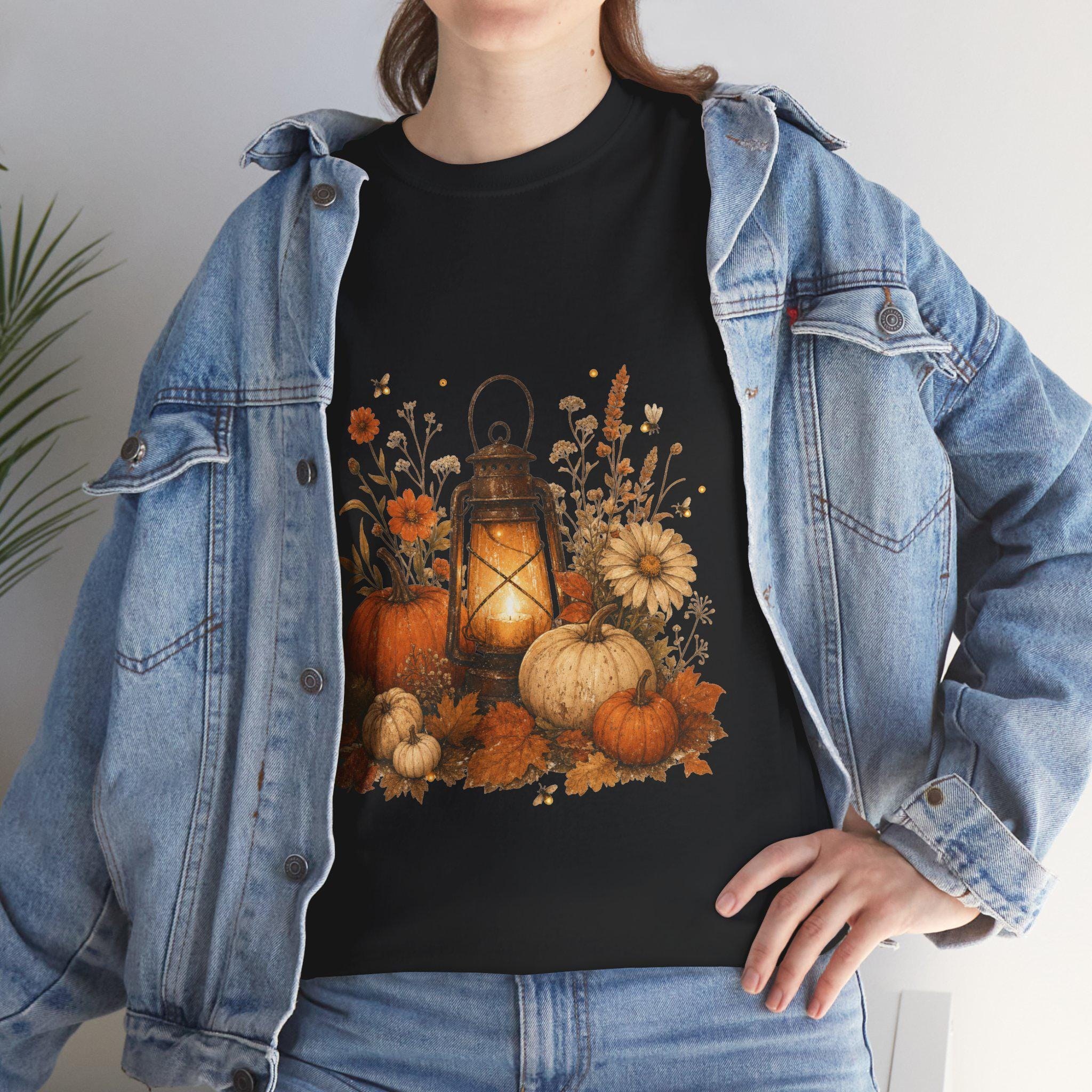 Vintage Pumpkin T-Shirt, Autumn Lantern Fall Tee, Cotton Halloween Shirt, view 15