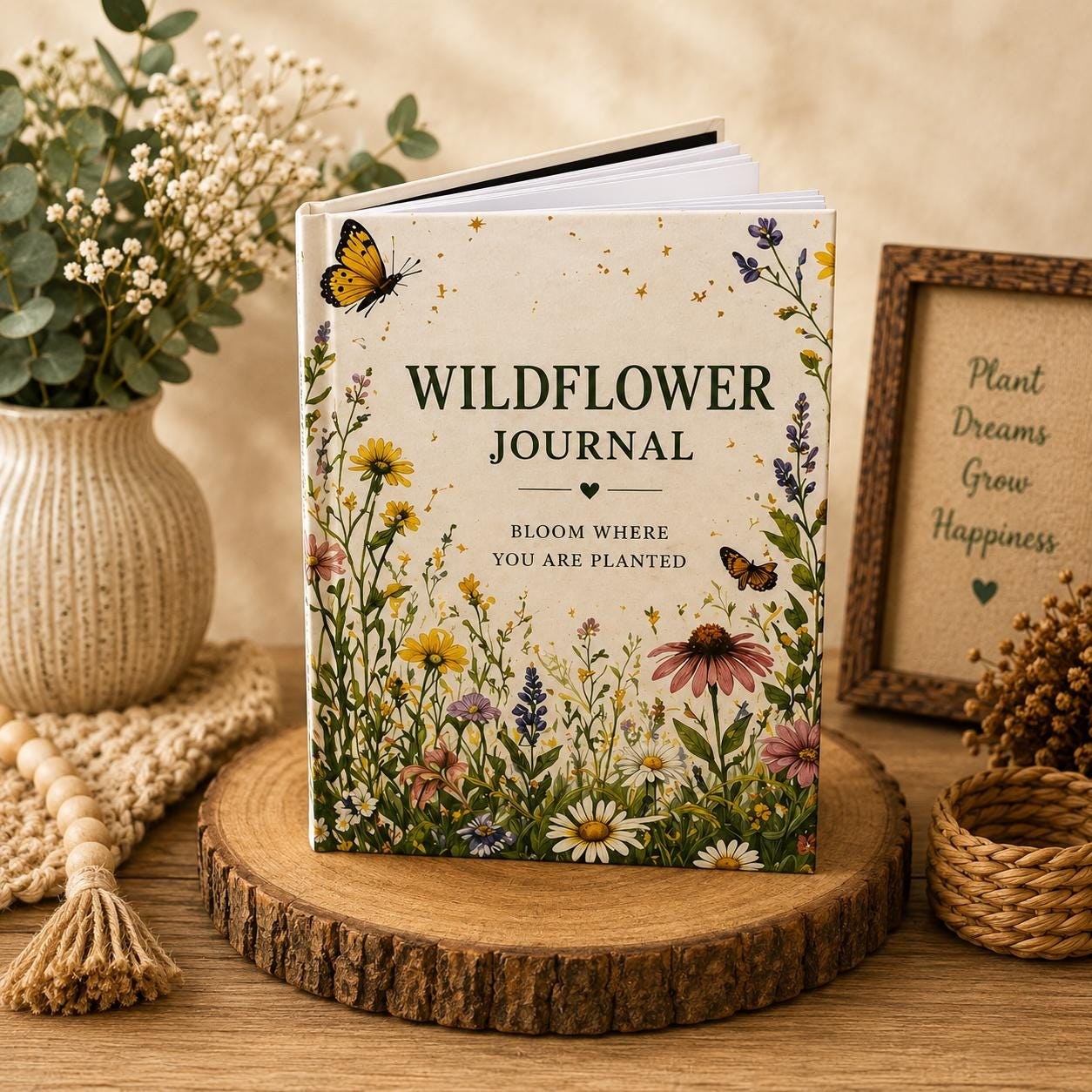 Wildflower Journal Hardcover, Bloom Where You Are Planted Floral Notebook Gift