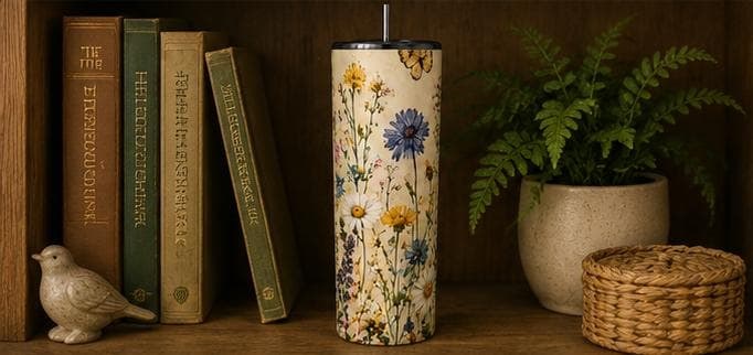 Wildflower Tumbler, Cottagecore Floral 20oz Stainless Steel Travel Cup, view 8