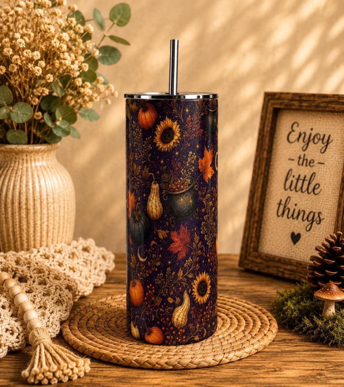 Pumpkin Celestial Skinny Tumbler, Fall Witchy 20oz Cup, Gift for Her