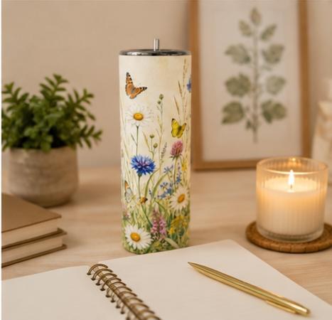 Wildflower Butterfly 20oz Skinny Tumbler Nature Lover Gift for Mom or Her, view 6