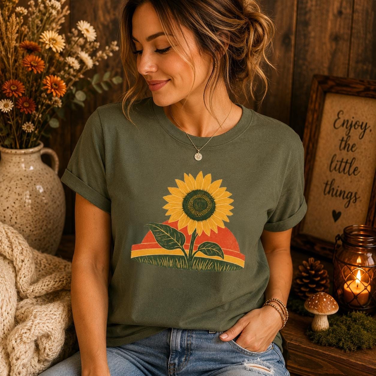 Retro Sunflower Sunset Shirt, Boho Graphic Tee, Sunflower Gift
