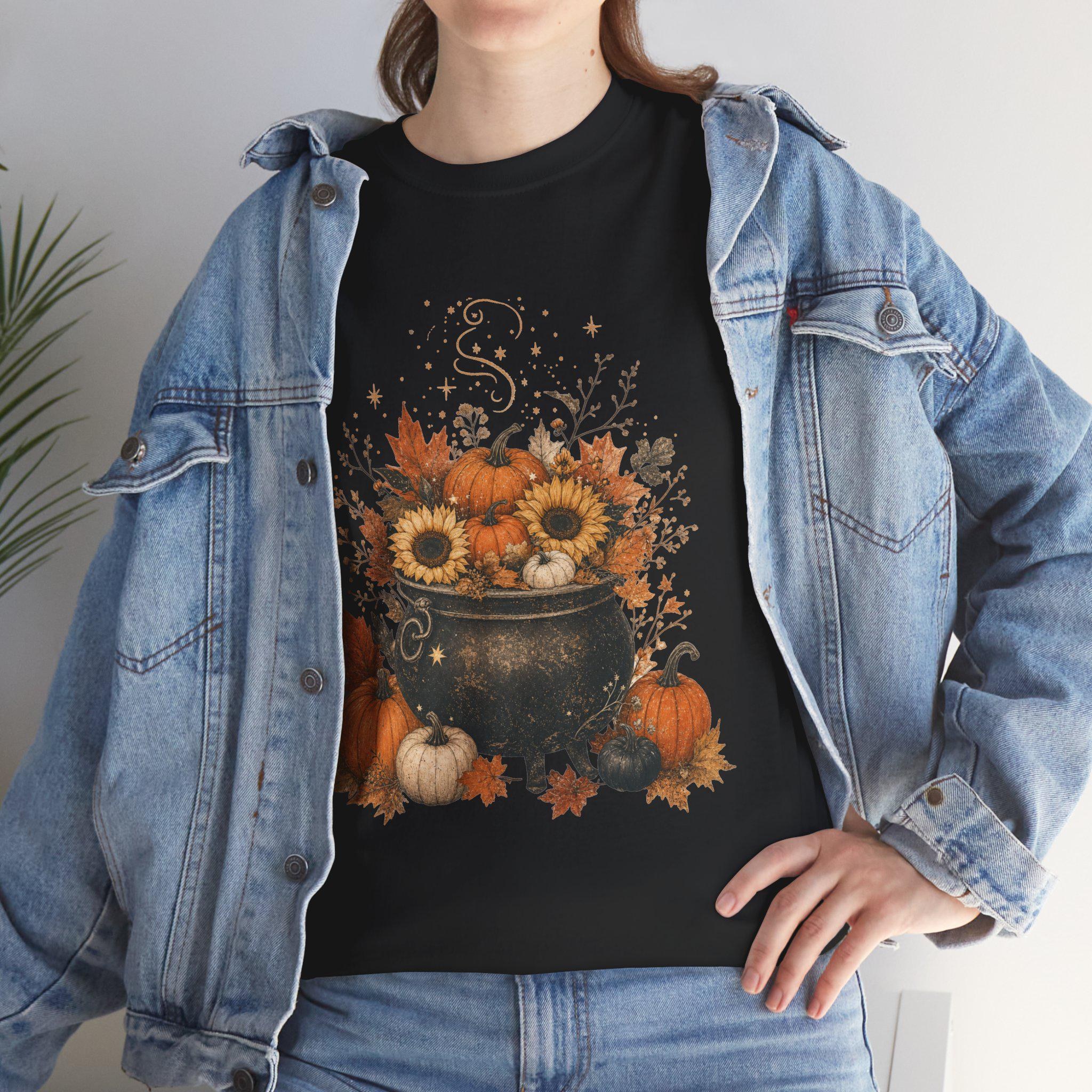 Pumpkin Witch Shirt, Cauldron Fall tee, Cozy Autumn Halloween Gift, view 15