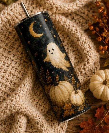Ghost Pumpkin Skinny Tumbler, Halloween 20oz Cup,Fall Gift for Her, view 4