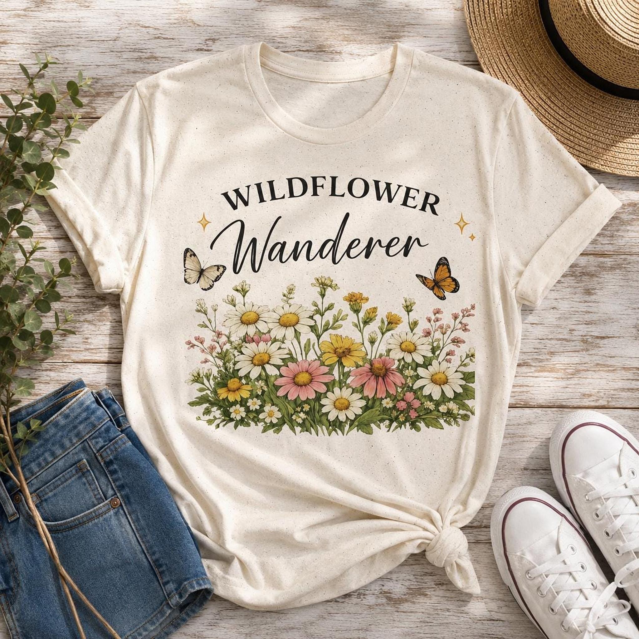 Wildflower T-Shirt, Botanical Butterfly Tee, Nature Lover Gift, view 2