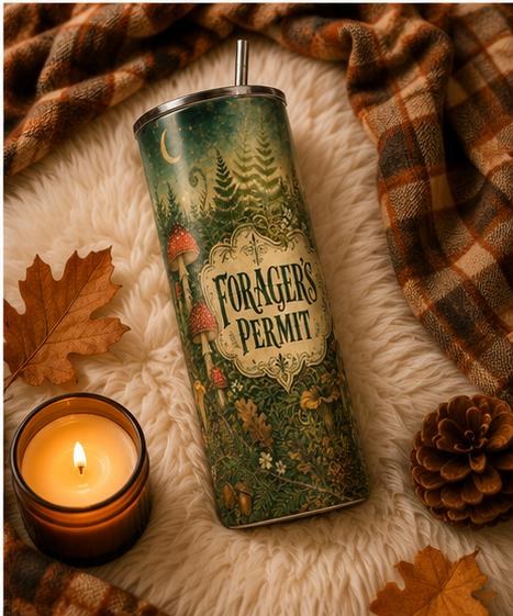 Forager's Permit Skinny Tumbler, Mushroom Cottagecore Cup,Cottagecore Nature Travel Mug, view 5