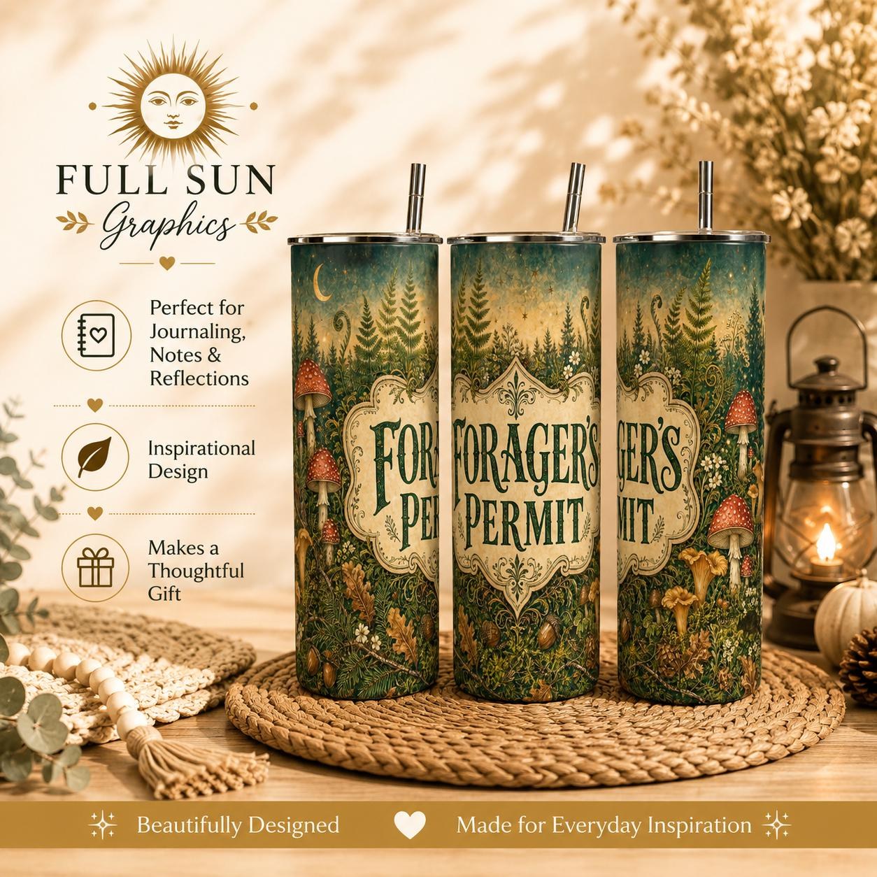Forager's Permit Skinny Tumbler, Mushroom Cottagecore Cup,Cottagecore Nature Travel Mug, view 2