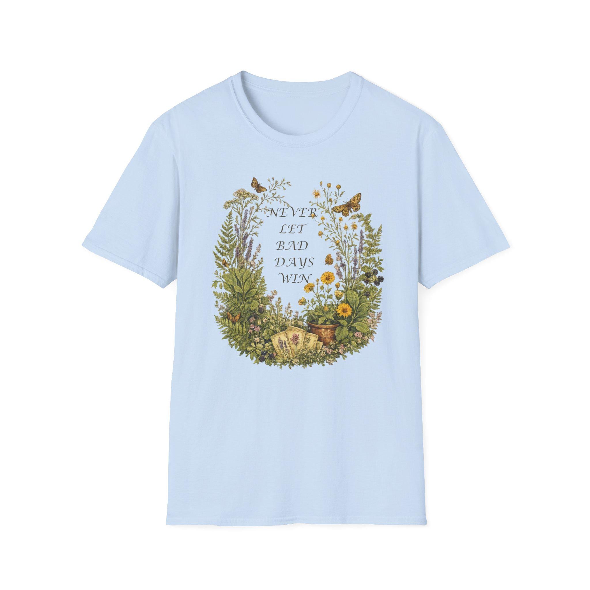 Floral Wreath T-Shirt, Inspirational Quote Tee, Never Let Bad Days Win, Nature Lover Gift, view 6