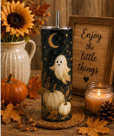Ghost Pumpkin Skinny Tumbler, Halloween 20oz Cup,Fall Gift for Her, view 7