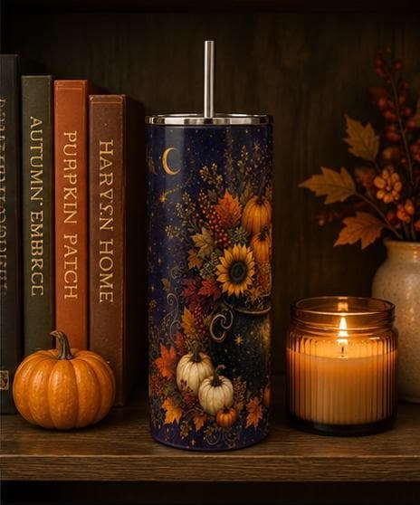 Fall Pumpkin Skinny Tumbler, Celestial Autumn 20oz Cup,Gift for Her, view 6