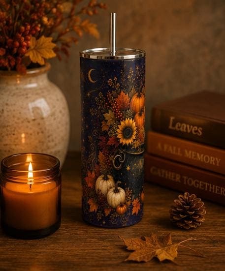 Fall Pumpkin Skinny Tumbler, Celestial Autumn 20oz Cup,Gift for Her, view 5
