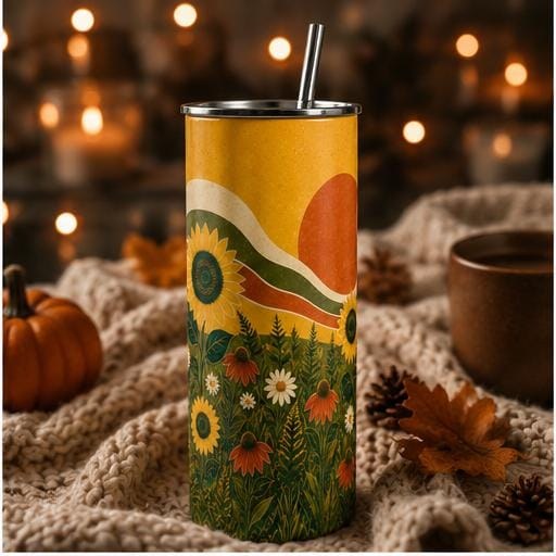 Retro Sunflower Skinny Tumbler, Boho Wildflower Cup, Sunflower Nature Gift, view 4