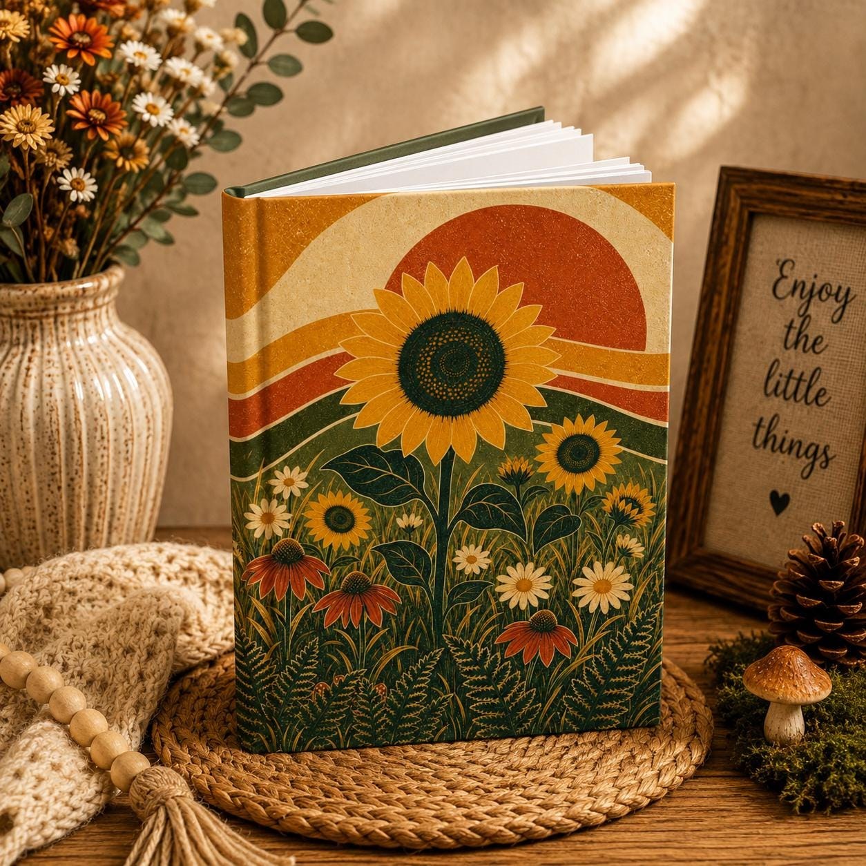 Sunflower Journal Cottagecore, Boho Wildflower Notebook,Nature Lover Gift