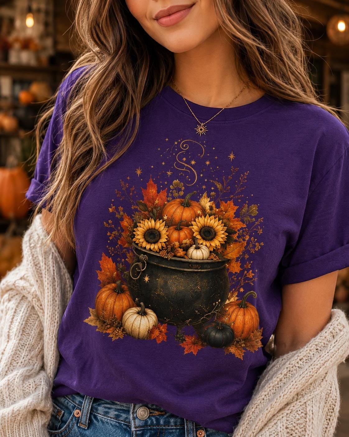 Pumpkin Witch Shirt, Cauldron Fall tee, Cozy Autumn Halloween Gift