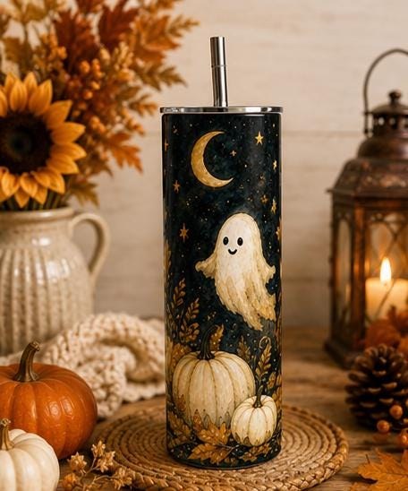 Ghost Pumpkin Skinny Tumbler, Halloween 20oz Cup,Fall Gift for Her, view 8