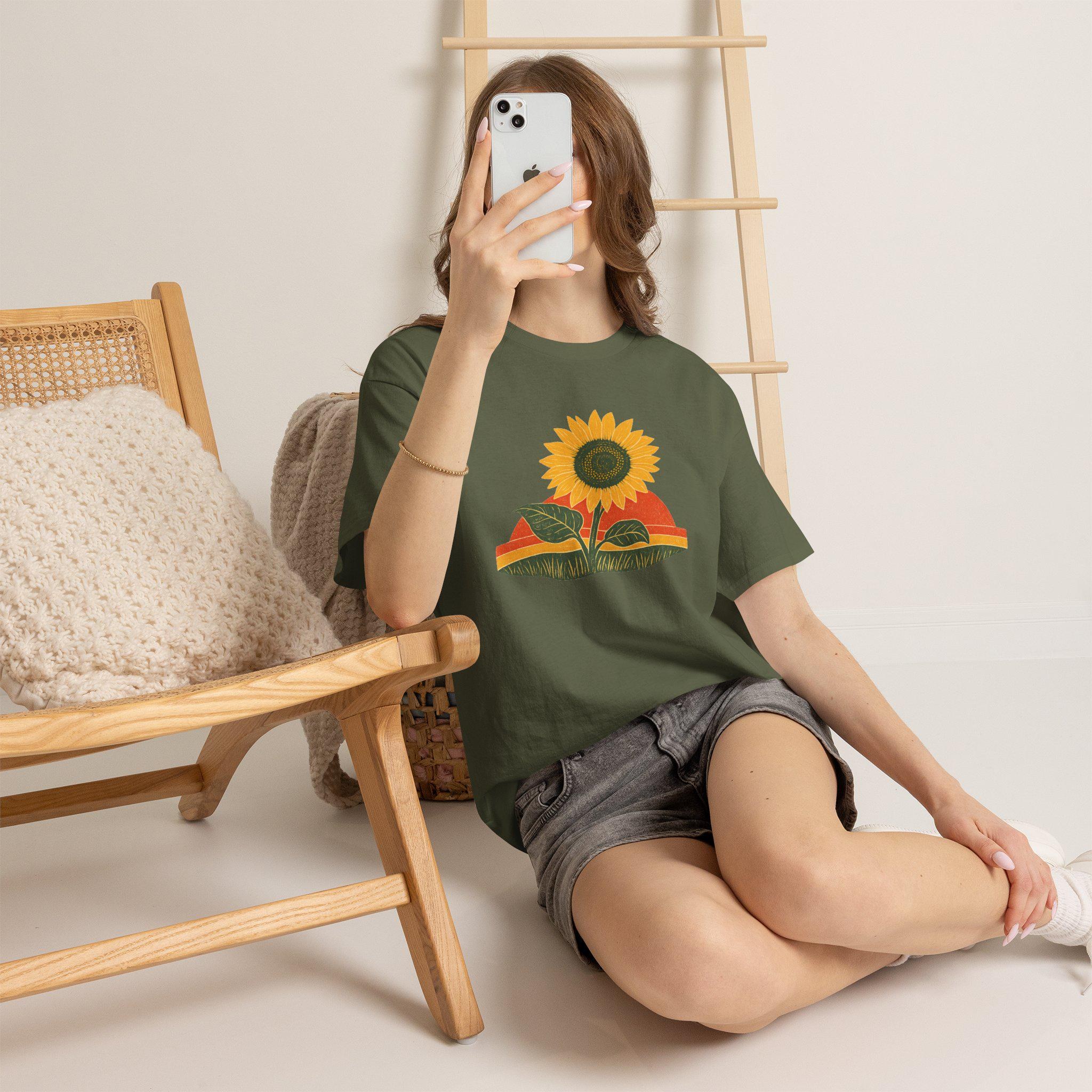 Retro Sunflower Sunset Shirt, Boho Graphic Tee, Sunflower Gift, view 13