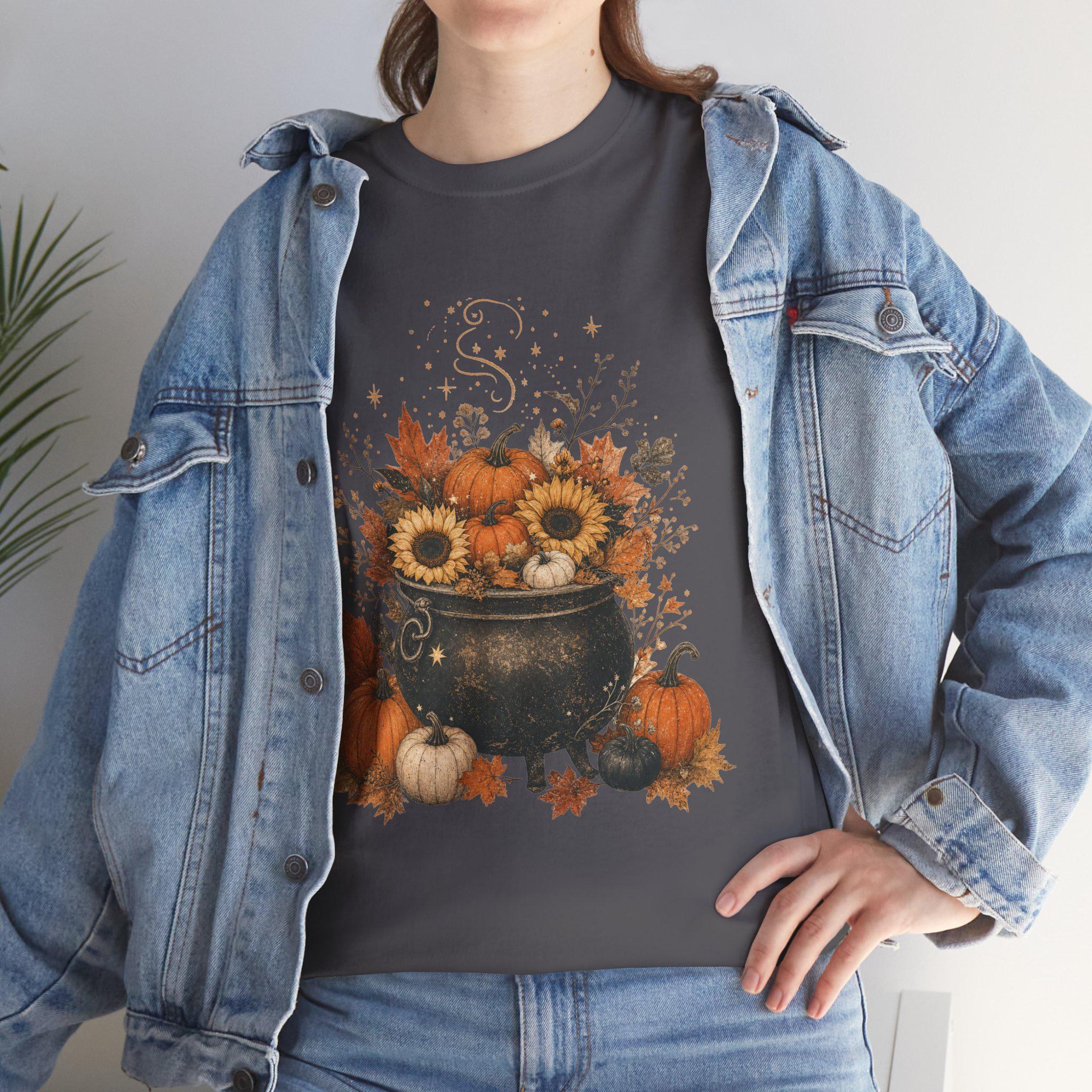 Pumpkin Witch Shirt, Cauldron Fall tee, Cozy Autumn Halloween Gift, view 18