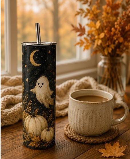 Ghost Pumpkin Skinny Tumbler, Halloween 20oz Cup,Fall Gift for Her, view 5