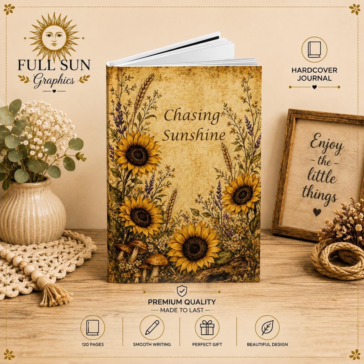 Sunflower Journal Hardcover, Floral Bouquet Notebook, Gift for Her, view 2