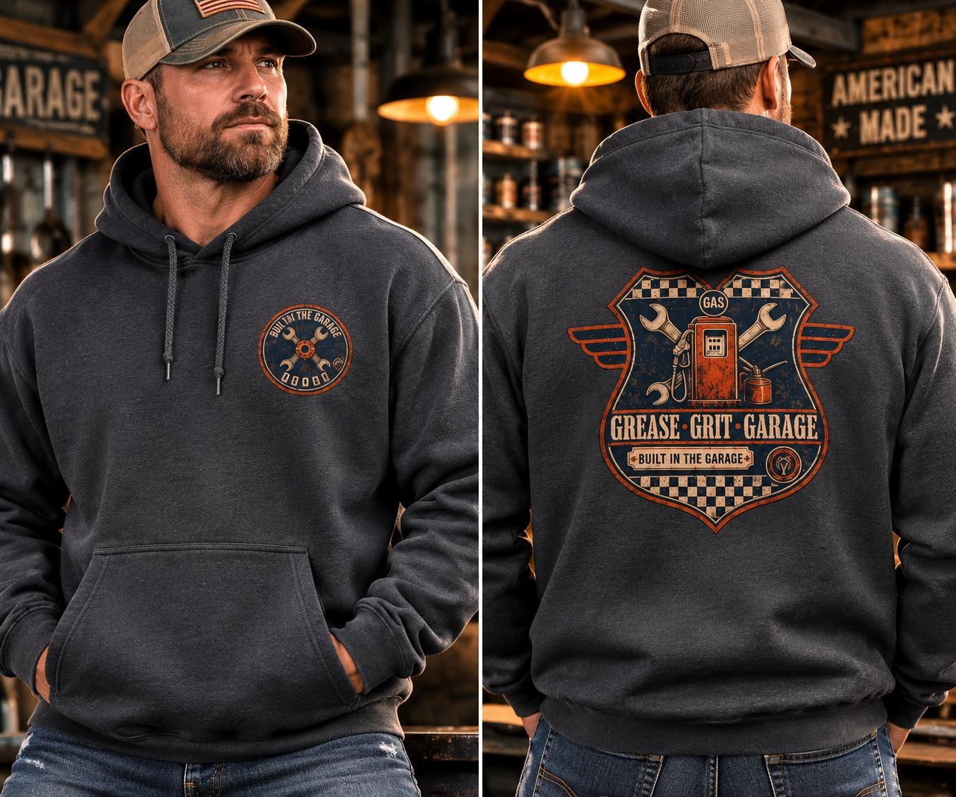 Mechanic Hoodie, Grease Grit Garage Pullover Sweatshirt, Gift for Him