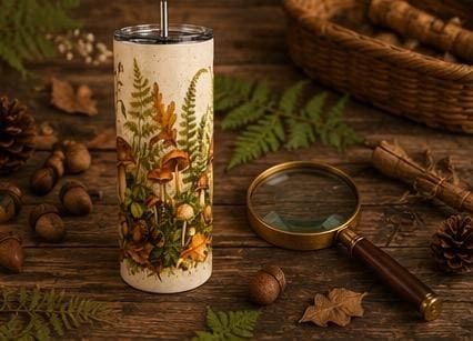 Mushroom Skinny Tumbler, Woodland Forest 20oz with Straw, Nature Lover Gift, view 7