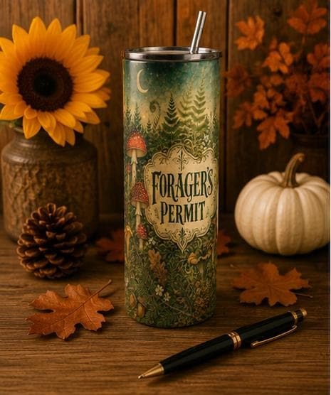 Forager's Permit Skinny Tumbler, Mushroom Cottagecore Cup,Cottagecore Nature Travel Mug, view 6