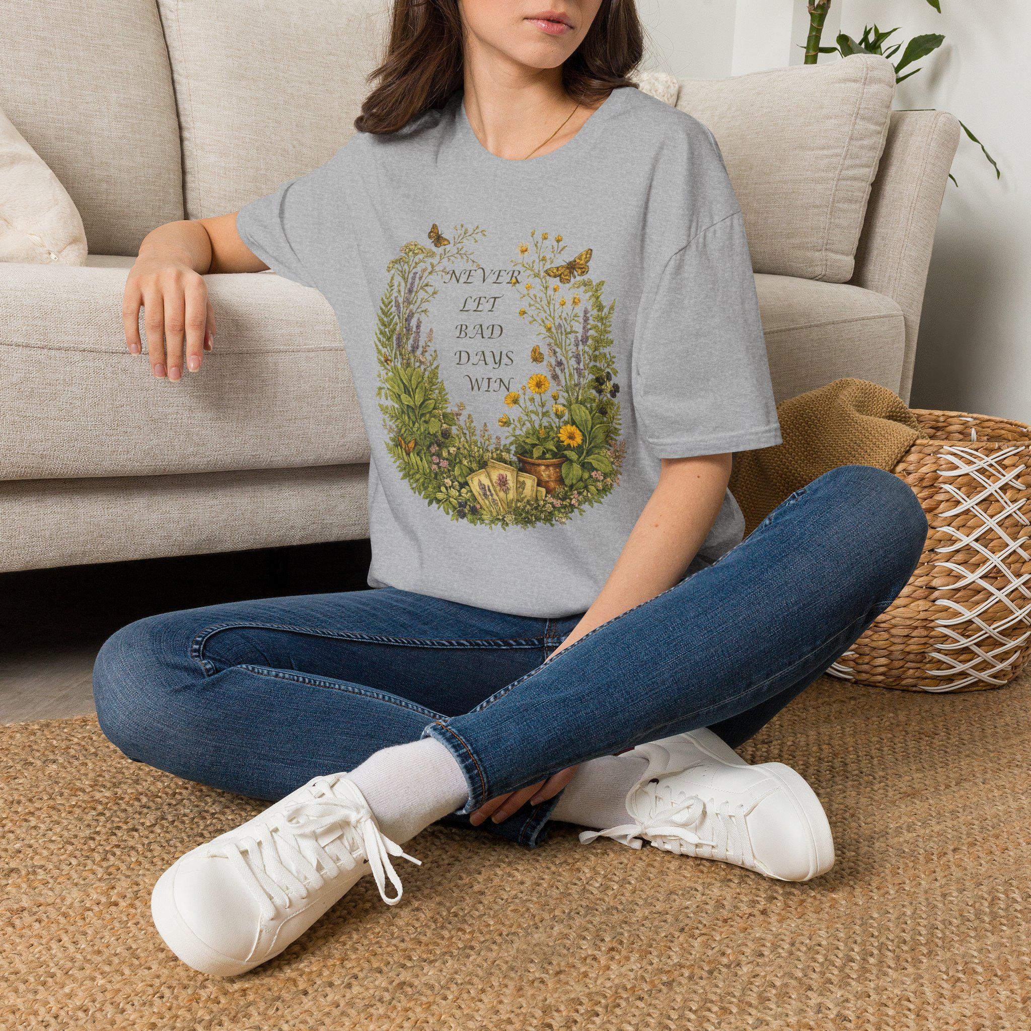 Floral Wreath T-Shirt, Inspirational Quote Tee, Never Let Bad Days Win, Nature Lover Gift, view 11