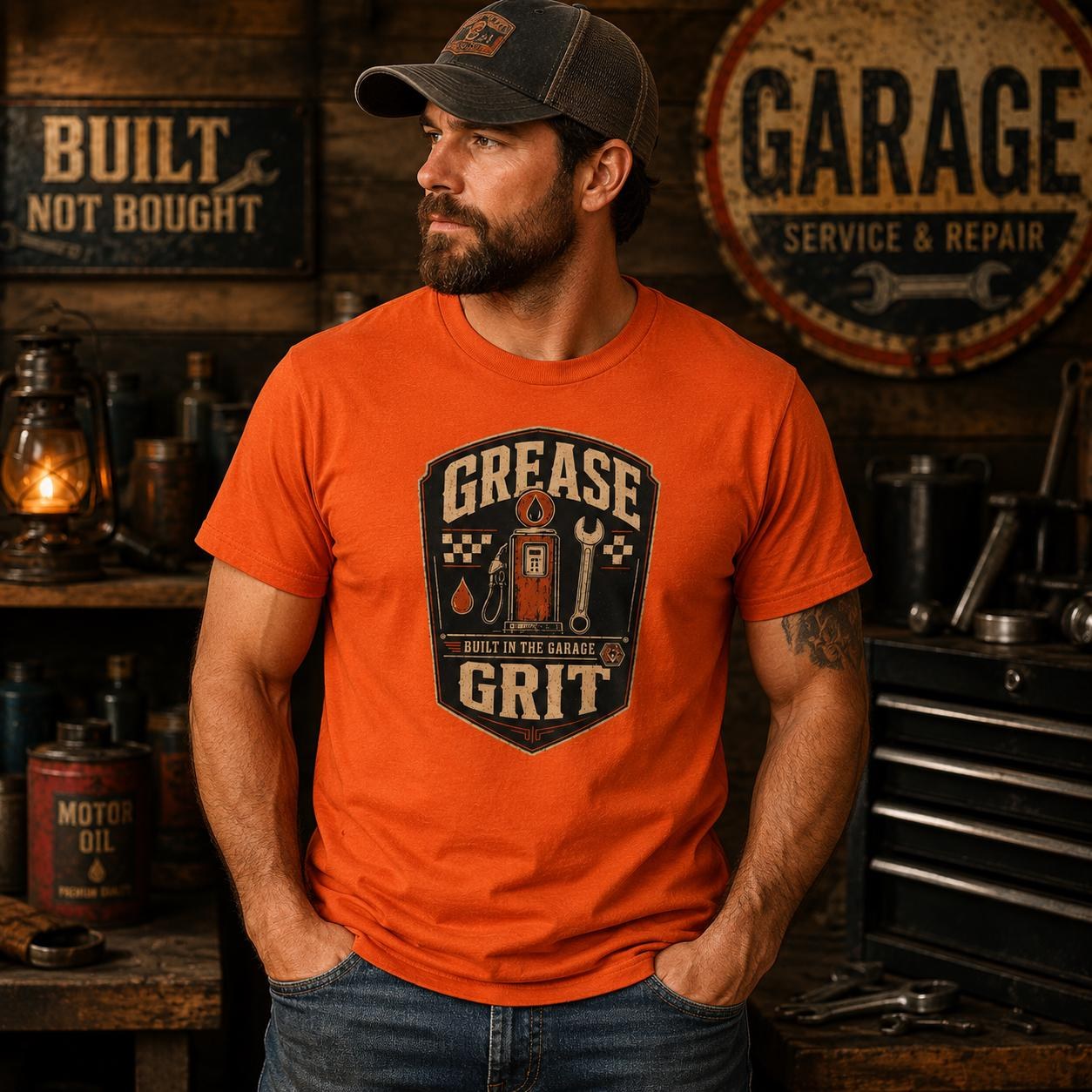 Mechanic T-Shirt, Grease Grit Shirt, Built in the Garage, Gift for Car Guy
